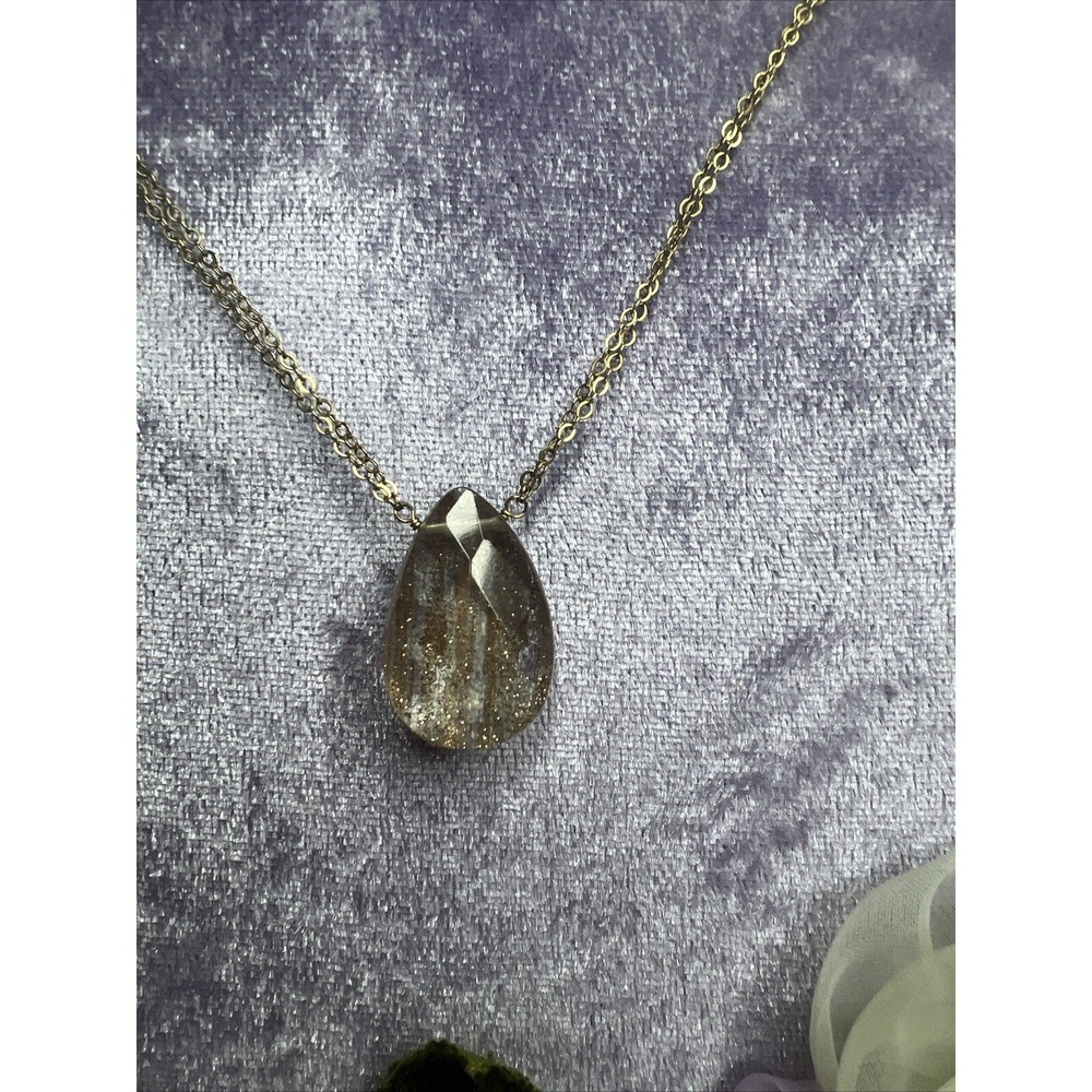925 Sterling Silver Champagne Quartz Pendant Double Necklace Gold Plated